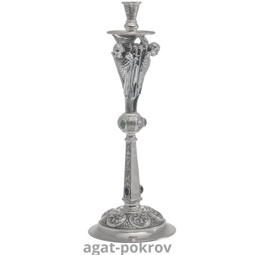2.7.1717лнр Подсвечник напрестольный в серебрении с патинированием