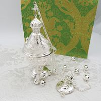 2.7.2618л Кадило латунное с белыми камнями в серебрении
