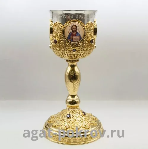 2.7.0893клп-2 Потир комбинированный 0,5 л.  в позолоте с деколью и со вставками