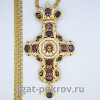 2.10.0419лп-2/113лп Крест латунный со вставками в позолоте, с деколью и цепью