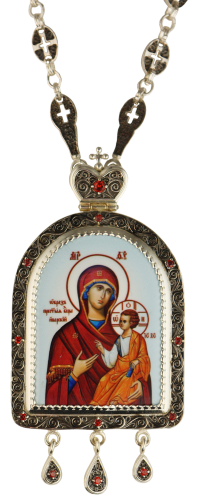2.7.1045л-2/80л Панагия латунная с принтом , родированием и с цепью арт. 2.7.0280л