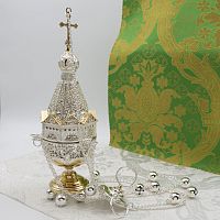 2.7.1097лф  Кадило латунное с фрагментальной позолотой