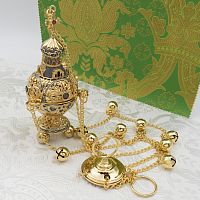 2.7.1163лпр Кадило латунное с красными камнями в позолоте