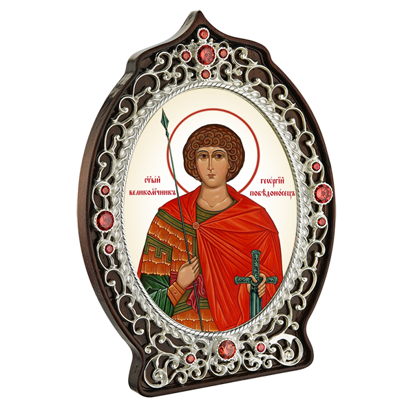 ( 2.78.0906л )( Икона )( Юв. Сплав ) (Георгий Победоносец с красными камнями)