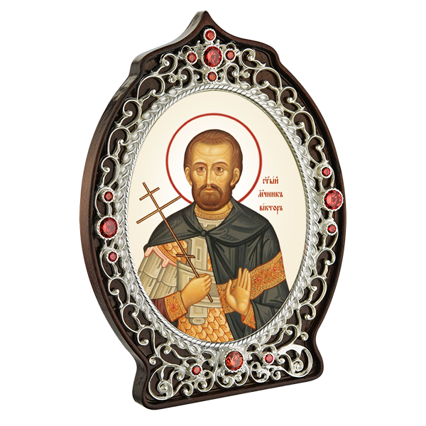 ( 2.78.0936л )( Икона )( Юв. Сплав ) (Виктор Халкидонский с красными камнями)