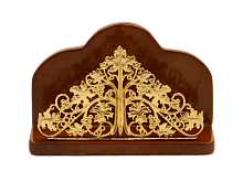 2.13.0143лп Визитница латунная православная в позолоте на деревянной основе