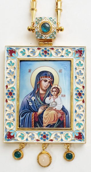 М2.7.2512лпэ-2/64лп Панагия с цепью (Юв. сплав) (Неувядаемый Цвет с голубыми камнями)