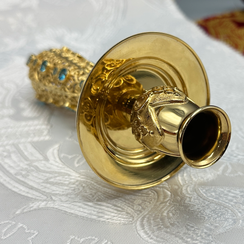 2.7.0742лп Подсвечник латунный в позолоте со вставками ручной фото 2