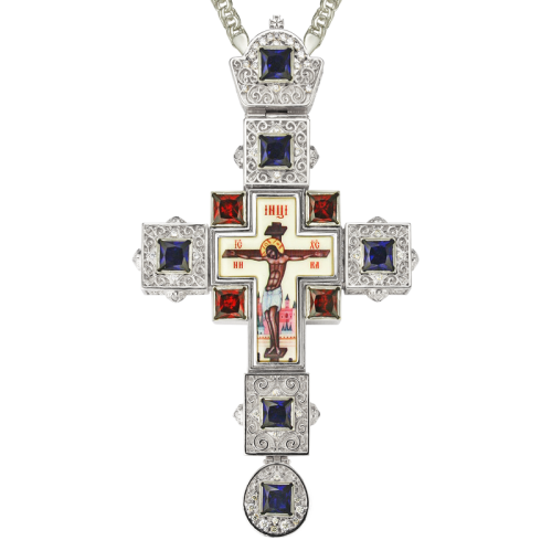 2.10.0155л-2/1л Крест латунный с принтом и цепью 2.7.0201л