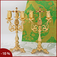 2.7.0964лп-К Комплект дикирий трикирий латунный с красными камнями в позолоте