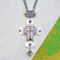 2.10.0658лр-18/154лр Крест латунный с фиолетовыми камнями в серебрении