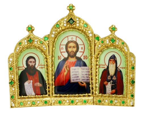 2.7.0679лп Икона на митру латунная в позолоте тройная