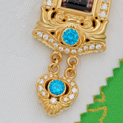 2.10.0359лп-2/1лп Крест латунный с голубыми камнями в позолоте фото 4