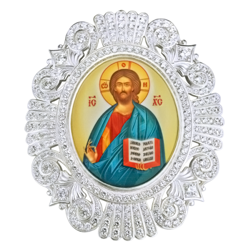 2.7.0473л Икона на митру латунная посеребренная со вставками