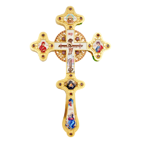 ( 2.7.0834лп )( Крест напрестольний )( Юв. Сплав ) (с красными камнями)