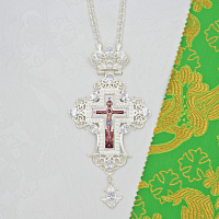 2.10.0681л-2/1л Наперсный латунный крест с белыми камнями в серебрении