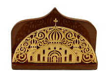 2.13.0144лп Визитница латунная православная в позолоте на деревянной основе