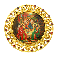 2.7.0166лп Икона на митру (Святая Троица) из латуни в позолоте со вставками