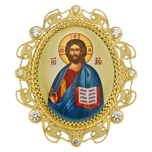 2.7.0515лп Икона на митру латунная в позолоте со вставками