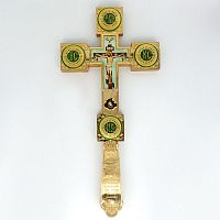 2.7.1177лп Крест Напрестольный латунный в позолоте, с эмалью и латунным принтом