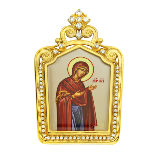 2.7.0437лп Икона на митру латунная в позолоте со вставками