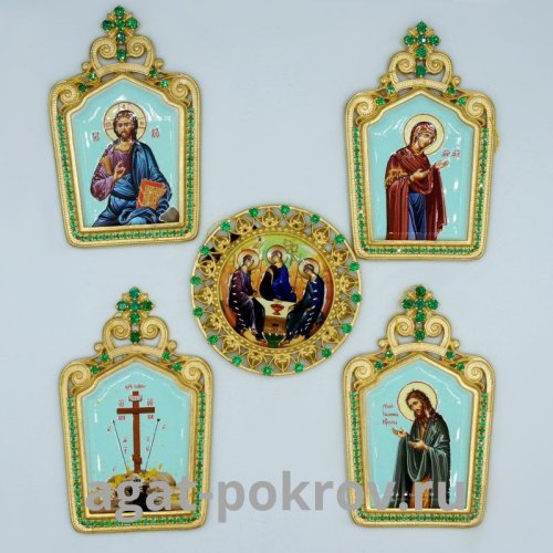 2.7.0437лп-К/5 Набор икон на митру в позолоте со вставками