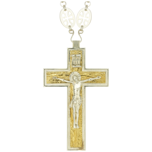 2.10.0175лф/69л Крест латунный с фрагментальной позолотой и цепью арт.2.7.0269л