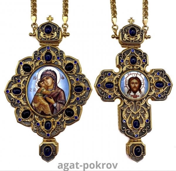 2.7.1675лпр-2/1лп-К Архиерейский наперсный комплект (Владимирская с синими камнями)
