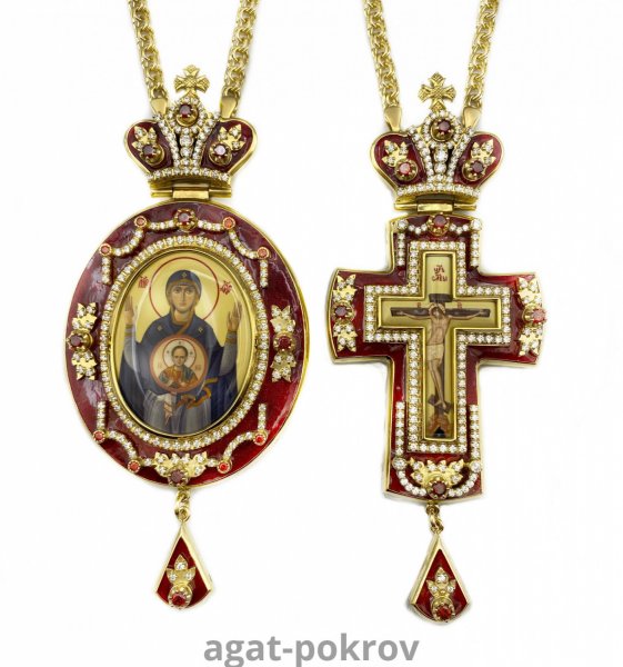 2.7.1644лпэ-2/1лп-К Архиерейский наперсный комплект (Знамение с красными камнями с красной эмалью)