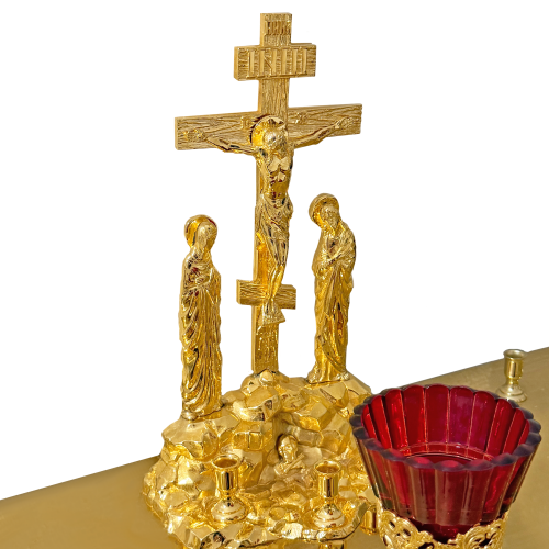 2.7.2979лпж Крышка панихидного стола стол на 120 свечей с литьевой голгофой и лампадой  фото 4