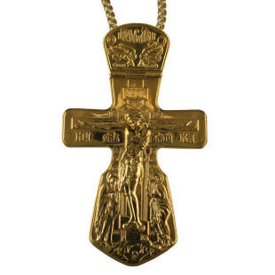 2.10.0022лп/1лп Крест наперсный "Голгофа" в позолоте с цепью