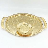 2.7.1303лп Поднос для запивки латунный со вставками в позолоте