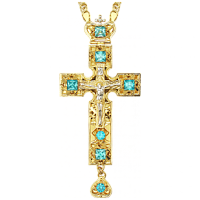 2.10.0142лп Крест латунный в позолоте со вставками и литьевым распятием