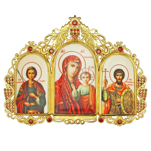 2.7.0685лп Икона на митру латунная в позолоте тройная
