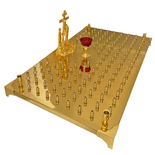 2.7.2979лпж Крышка панихидного стола стол на 120 свечей с литьевой голгофой и лампадой  фото 5