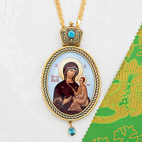 2.7.1145лпр-2/1лп Панагия латунная с голубыми камнями в позолоте