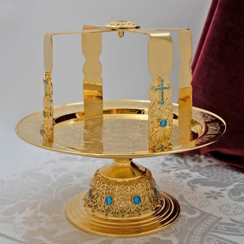 2.7.2040лп Звездица латунная с голубыми камнями в позолоте фото 2