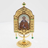 2.77.0186лп-30 Икона настольная из дерева и ювелирного сплава на ножке в позолоте