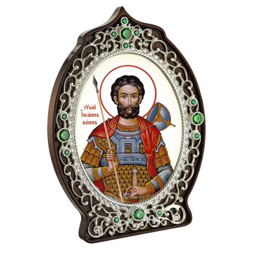 2.78.0961л Икона настольная, в серебре -  Святой великомученик Иоанн Воин.
