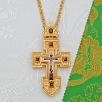 2.10.0708лп-2/1лп Крест наперсный латунный с красными камнями в позолоте