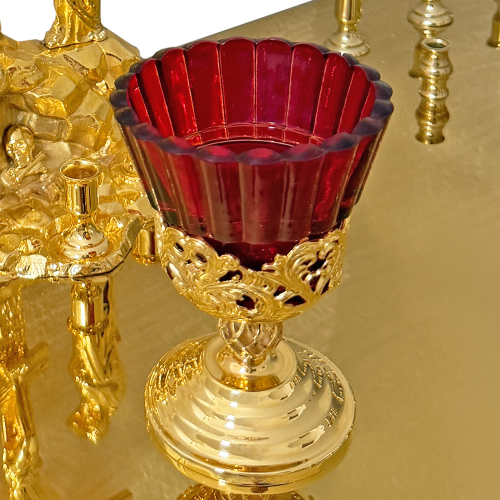 2.7.2979лпж Крышка панихидного стола стол на 120 свечей с литьевой голгофой и лампадой  фото 3