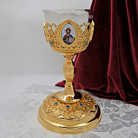 2.7.1159лп-2 Потир на 0,75 литра с голубыми камнями в позолоте