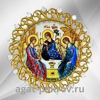 2.7.0165лп Икона на митру (образ Троицы) из латуни в позолоте со вставками