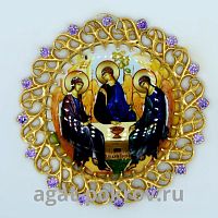 2.7.0165лп Икона на митру (образ Троицы) из латуни в позолоте со вставками