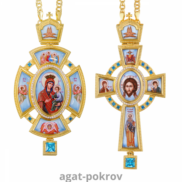 2.7.1988лп-2/1лп-К Архиерейский наперсный комплект (Скоропослушница с голубыми камнями)
